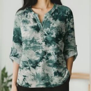 NY Collection Green Tie Dye Top Blouse ( BL1)